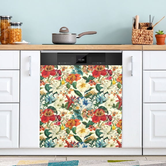 Dishwasher Magnet Cover Magnetic Fridge Door Cover Home Kitchen Decor Different Flower and Leaf 23"x 26"
