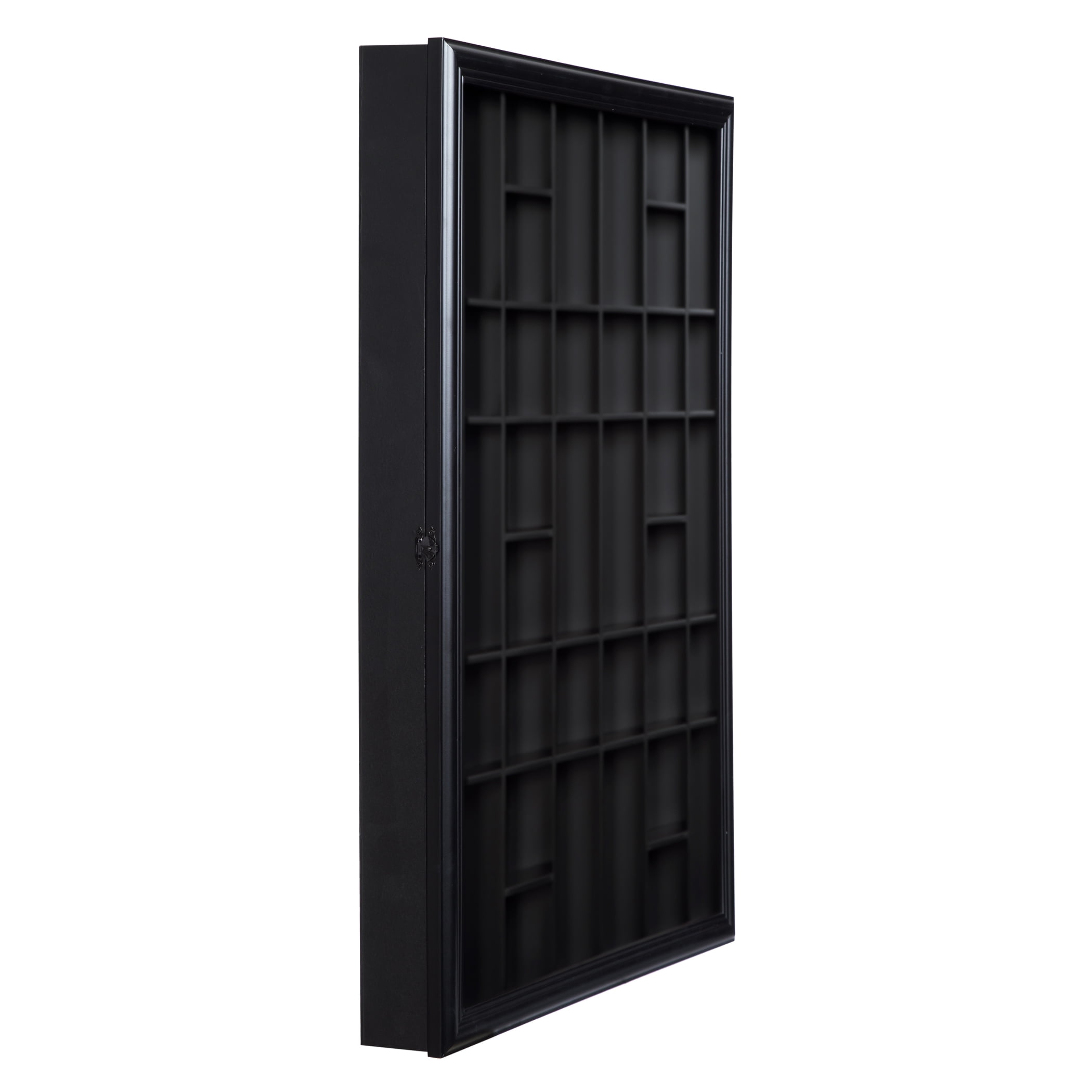 Gallery Solutions Wall Mounted Shot Glass Display Cabinet Case, Black, 26.2" x 2.7" x 17.9"