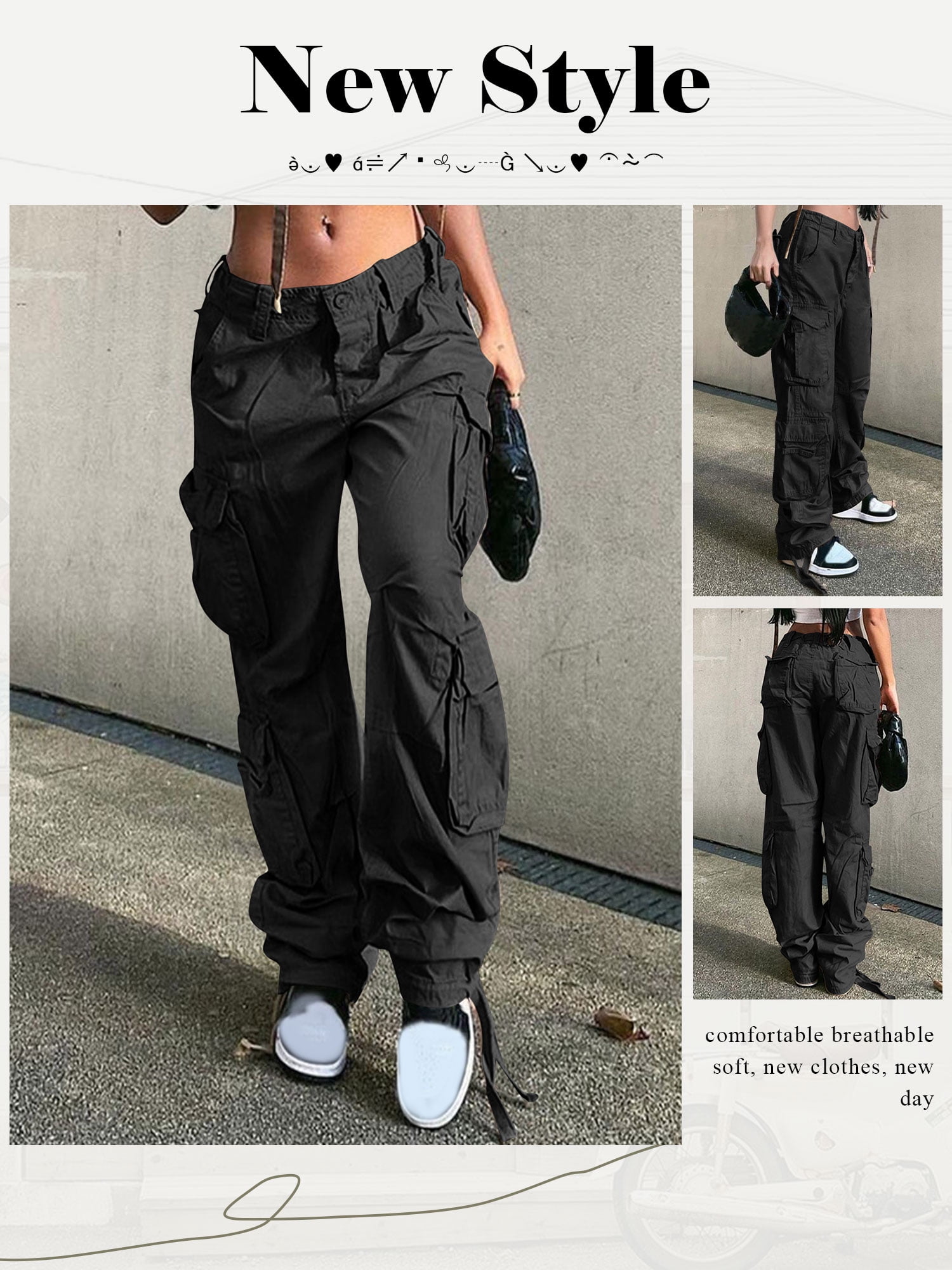 XSSFCC Cargo Pants Women Low Waist Drawstring Casual Long Pants with  Pockets Loose Baggy Cinch Pants