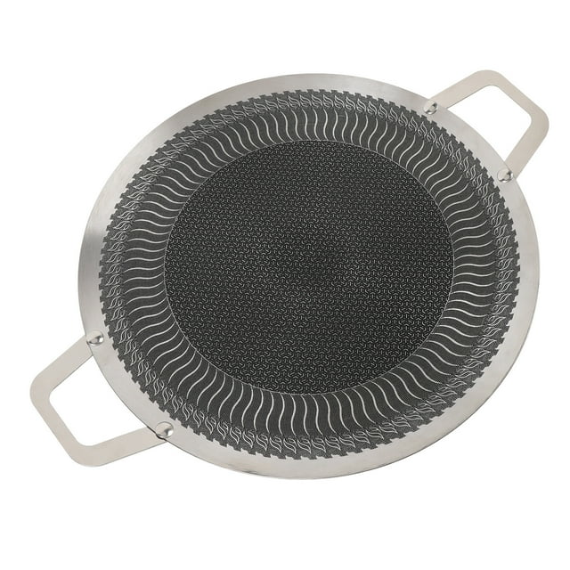 Round Grill Pan, Stainless Steel Non Stick BBQ Griddle with Fast Uniform Heat Distribution, Dual Handles for Indoor Outdoor BBQ Events
