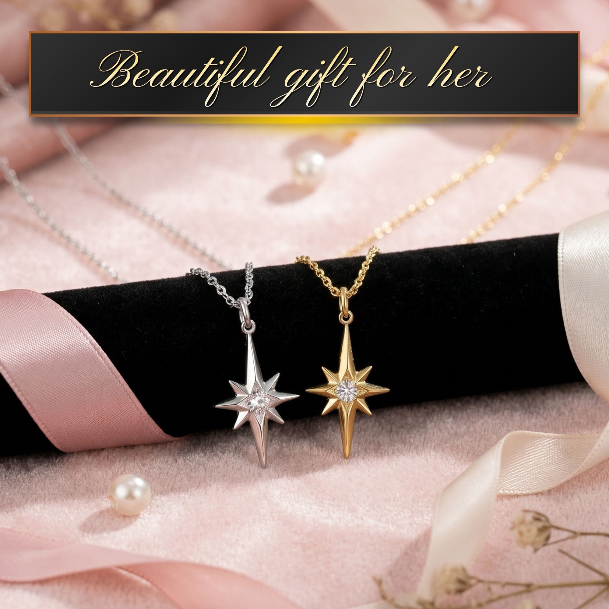 HOPE LOVE SHINE North Star Necklace – 14k Gold Over Sterling Silver Jewelry Gift for Guidance & Inner Light