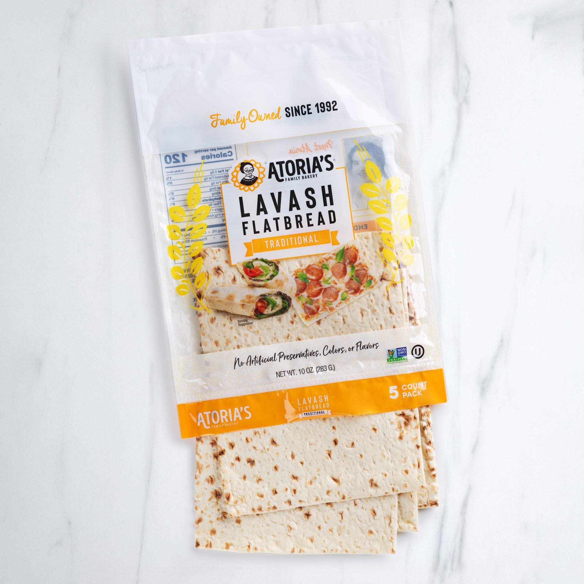 Atoria's Family Bakery Traditional Lavash | Non-GMO, Vegan (10 Pack, 50 Flatbreads Total)