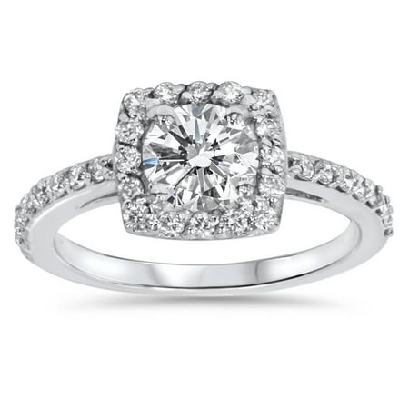 Brilliant Cut Solitaire Ring - Cushion Halo Diamond Engagement Ring 3/4 ct Solitaire Brilliant Cut White Gold