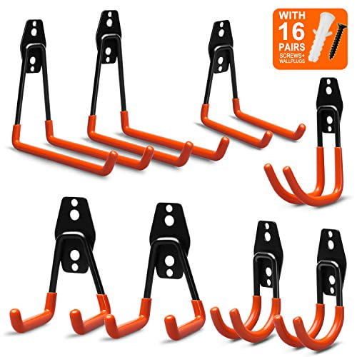 Ladders and and More Equipment 14 Pack Garage Storage Hooks Upgraded Garage Hooks Heavy Duty Steel Tool Hangers for Garage Wall Mount Utility Hooks for Bikes Orange Hold Up to 88 lbs