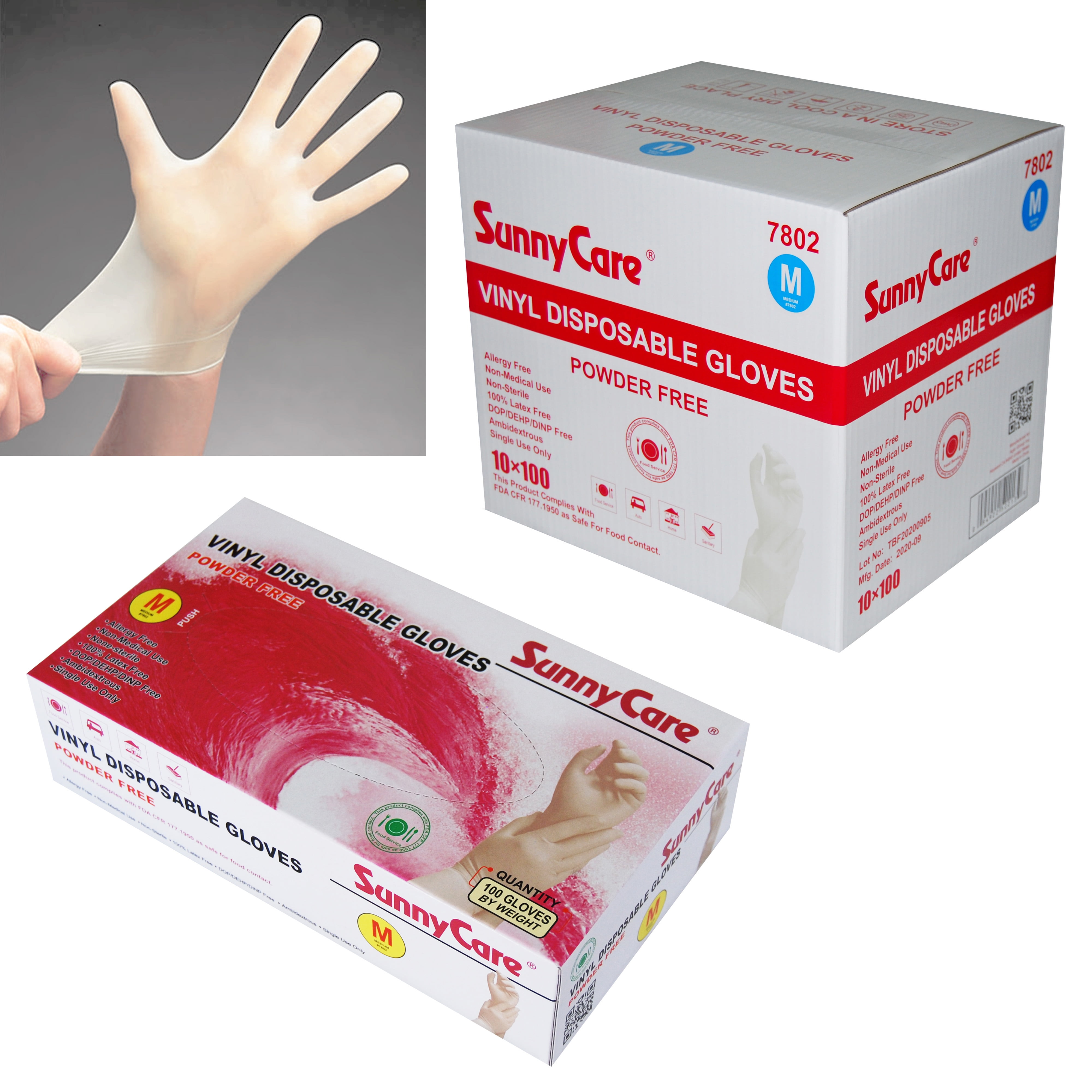 1000pcs SunnyCare #7802 Vinyl Disposable Gloves Powder Free(Latex Nitrile Free)