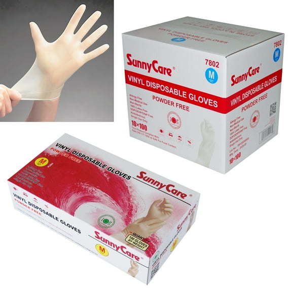 1000pcs SunnyCare #7802 Vinyl Disposable Gloves Powder Free(Latex Nitrile Free)