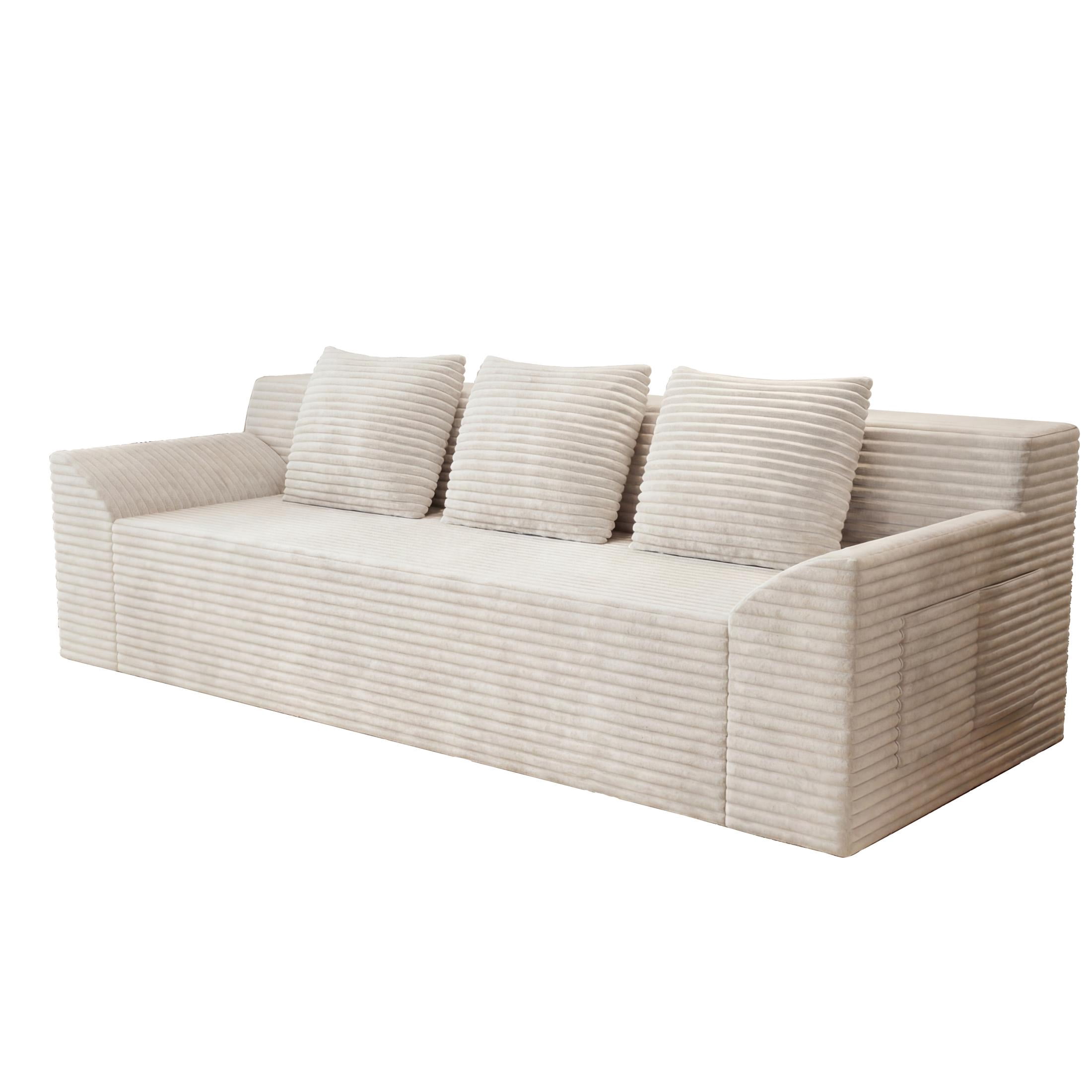 HSUNNS 71" 3 Setaser Sofa, Comfy Extra Deep Seat 3 Seater Couch for Living Room with Soft Upholstered, Free 3 Pillows, No Assembly Required, Beige