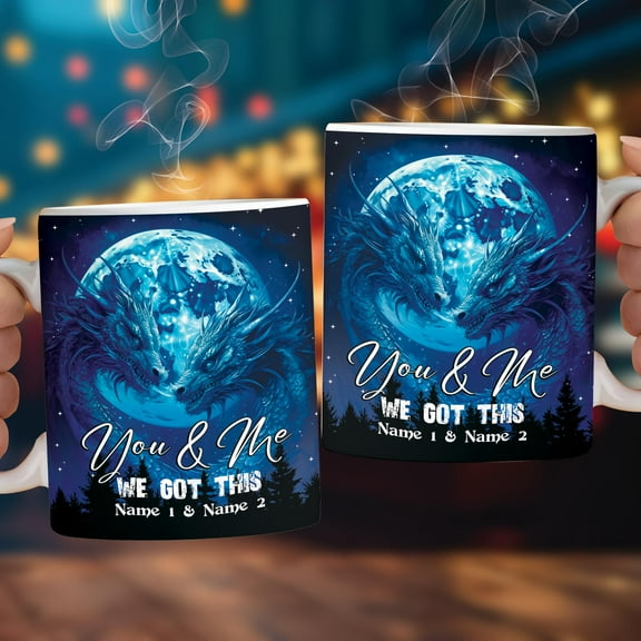 Lotusprinthandmade Personalized Dragon Couple White Ceramic Mug (11oz) (Made In US), Romantic Dragon-Themed Mug For Couples