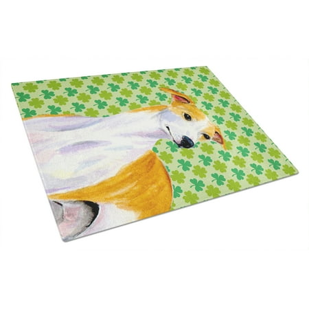 

Carolines Treasures LH9193LCB Whippet St. Patricks Day Shamrock Portrait Glass Cutting Board Large 12H x 16W
