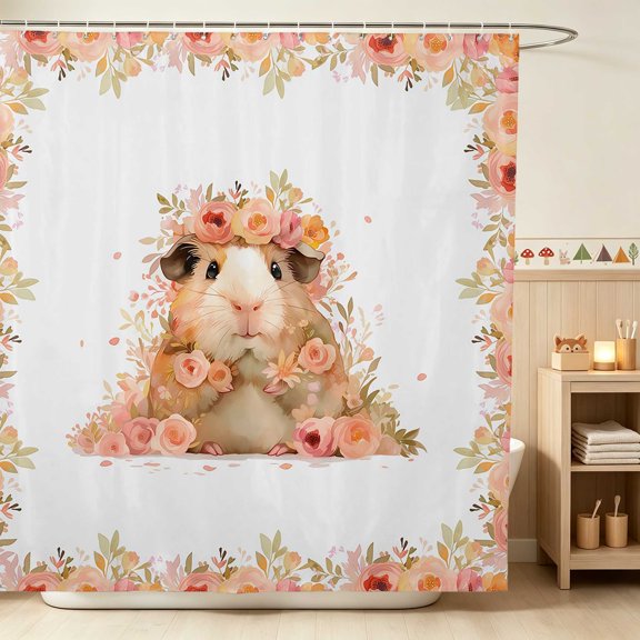 Erosebridal Guinea Pig Shower Curtain 72Wx72L for Girls, Flower Crown Waterproof Bathroom Curtain