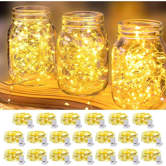 20-Piece Waterproof LED Fairy Lights: Copper Wire Mini String Lights (Firefly Lights), Suitable for Mason Jar DIY Crafts, Christmas Table Decor, Wedding & Party Decorations.