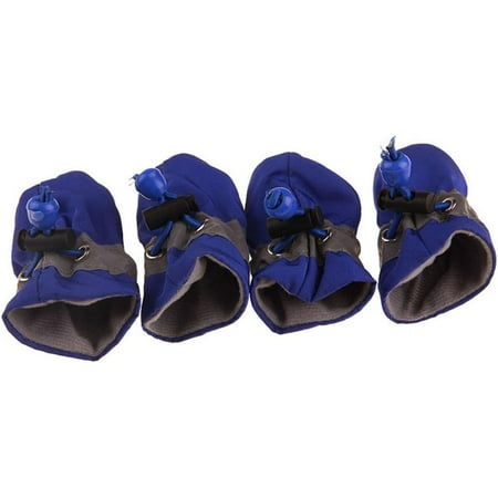 4 Pcs Waterproof Anti Slip Dog Boots All Seasons Pet Booties for Small to Medium Dogs Size L (Blue)