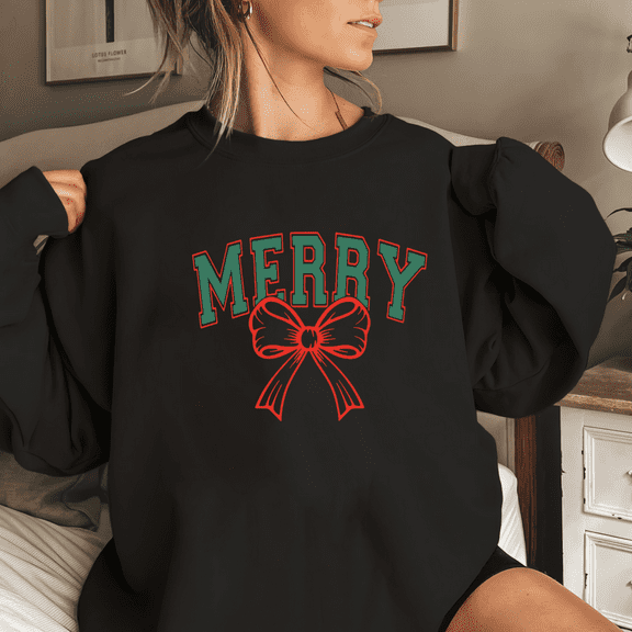 Women’s Merry Christmas Sweatshirt Holiday Bow Graphic