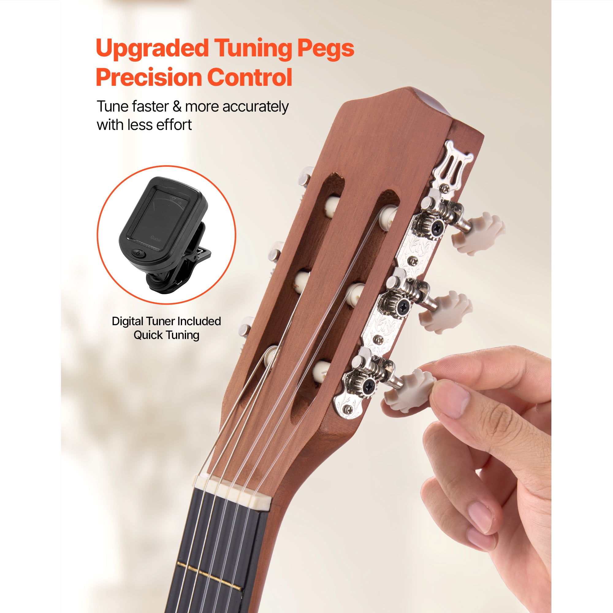 KFFKFF 36-Inch Classical Guitar, Wooden Acoustic Guitar Starter Set for Beginners, Includes Nylon Strings, Carrying Bag, Strap, Tuner, Spare Strings, Picks, and Capo, Sapele & Rosewood Build