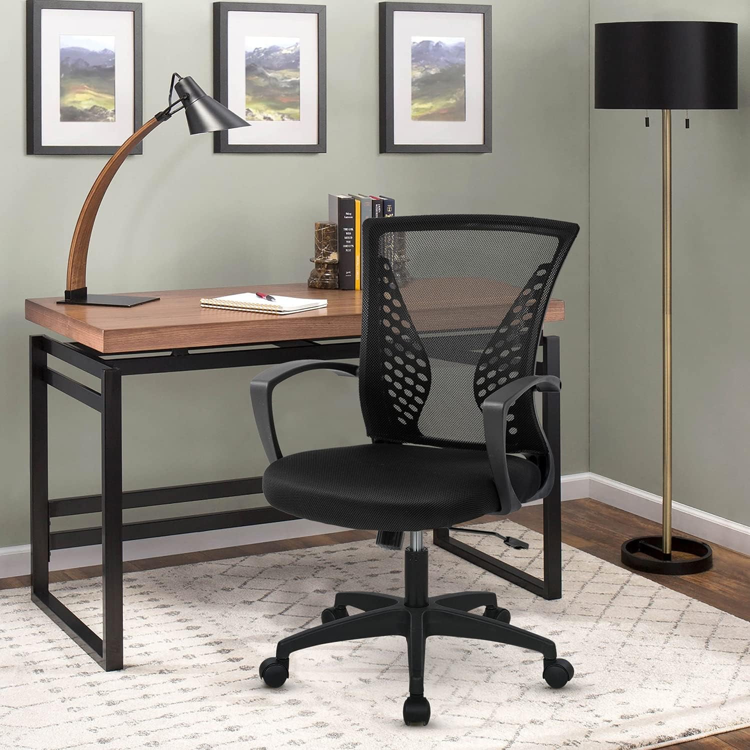BestOffice Ergonomic Office Chair, Lumbar Support, Adjustable Height with Armrests for Adults(Black)