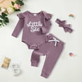 thumbnail image 2 of Wxirdiow Infant Rompers Baby Girl Clothes Newborn Infant Outfits Ruffle Romper+ Pants + Cute Headband Sets for Girls Purple Size,6-12 Months, 2 of 4