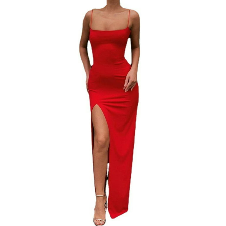 Citron volatilitet kubiske Pfysire Women's Sexy Slip Slit Maxi Dress Sleeveless Bodycon Long Dresses  Red S - Walmart.com