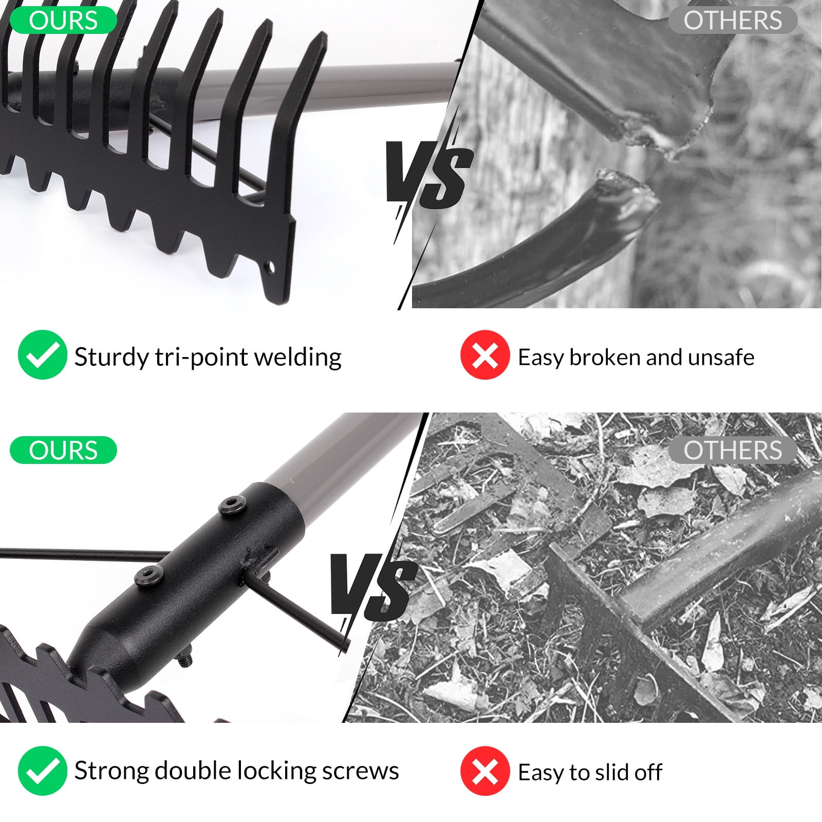 Walensee 5FT Bow Rake, 17 Steel Tines Metal Head Heavy Duty Garden Rake