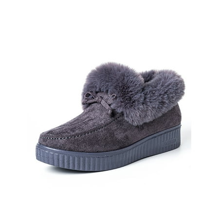 

Fangasis Women Flats Round Toe Loafers Slip On Moccasins Womens Moccasin Slippers Work Fashion Plush Lined Boots Grey 7.5