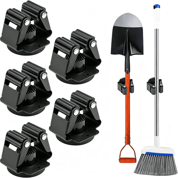 CURYMAY Magnetic Broom Holder Wall Mount,5Pcs No-Drill Broom and Mop Organizer Wall Hanging,12Lbs Heavy Duty Magnetic Tool Holder for Work Garage Laundry Kitchen Rv Van Accessories
