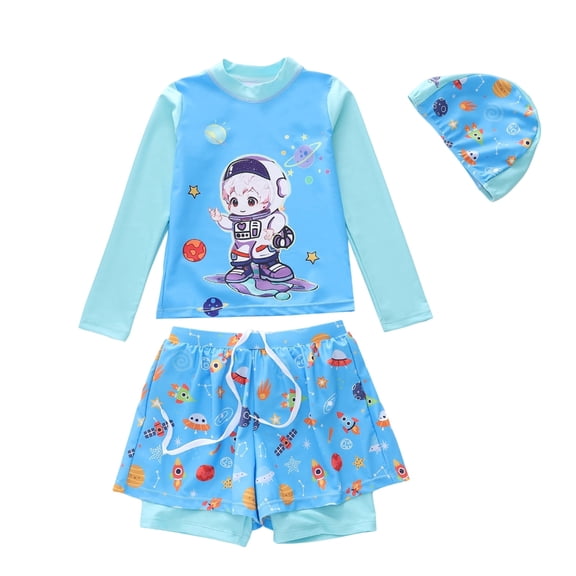 MuXiKeJi Clothes Boys Rash Guard Swim Set Graphic Print Beach Swimwear Boys Two Piece Swim Set Water Park Bathing Suits Kids
