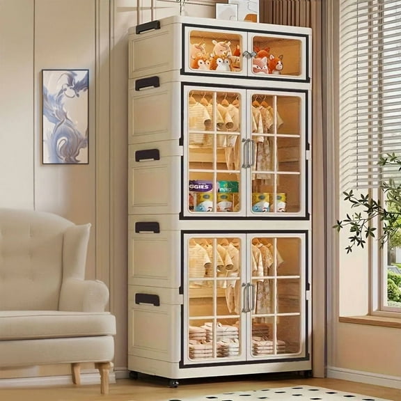 Halicool Collapsible Stackable Plastic Storage Cabinets with Lid