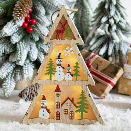 

WMYBD Christmas Decorations Gifts Christmas Tree Shape Santa Elk Snowman Pattern Wooden Christmas Decoration Night Lights
