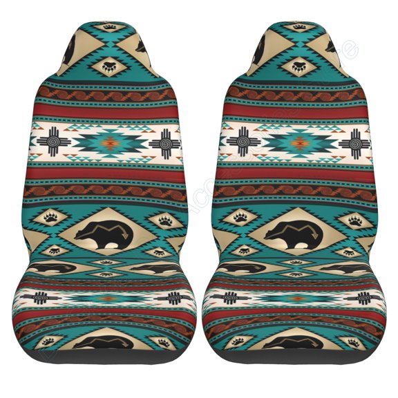 Colorful Stripe Seat Cover Baja Saddle Blanket Weave Universal Bucket Seat Cover Set of 2 Aztec Pattern Car Seat Cover Set 2 Piece