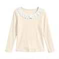 thumbnail image 5 of Little Girls Tops Layering Crew Neck Ruffle Loose Pullover Long Sleeve Color Block Casual Trendy Outfits Beige 1-2Years, 5 of 5
