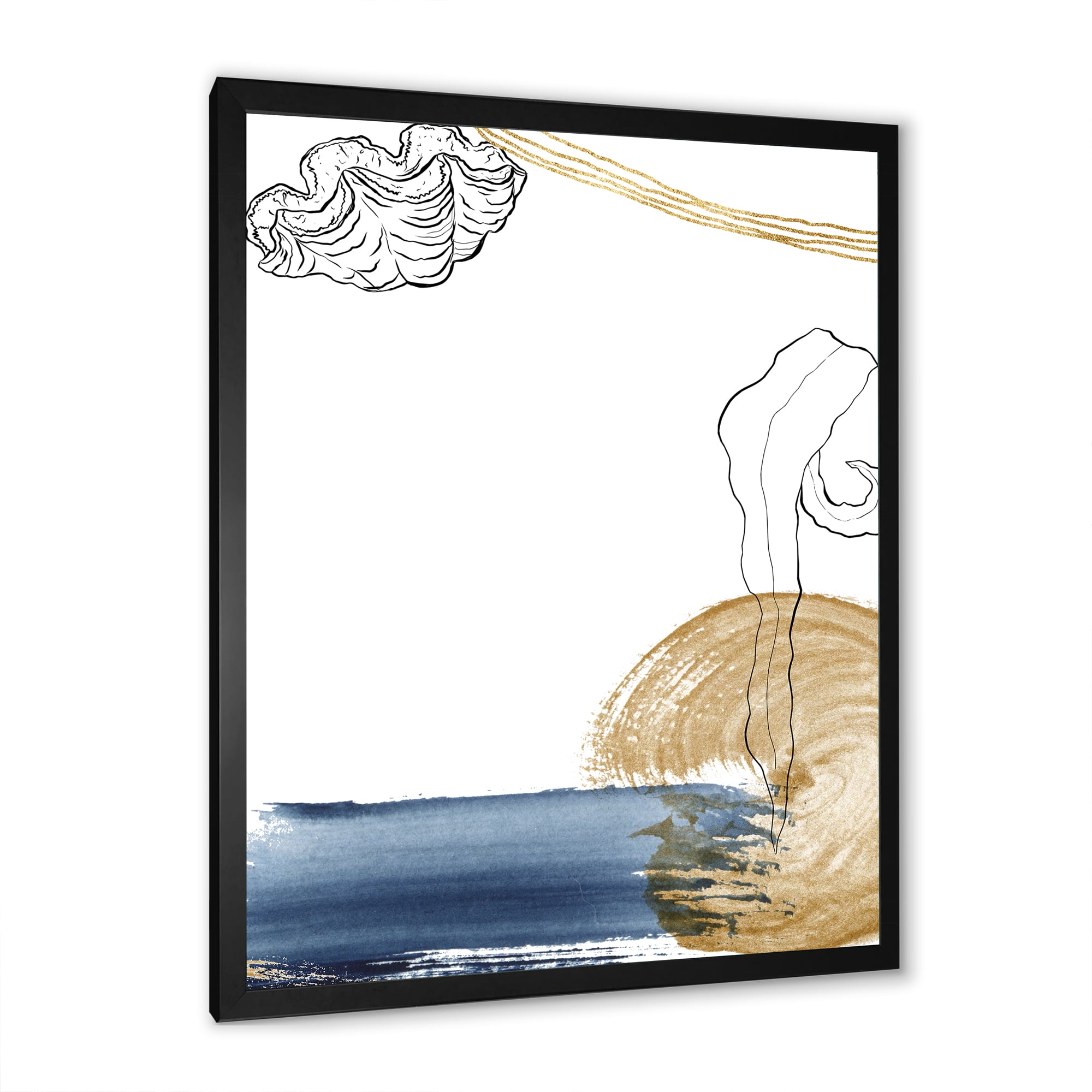 Designart 'Golden Marine Shell Classic Blue Abstract ' Farmhouse Framed Art Print