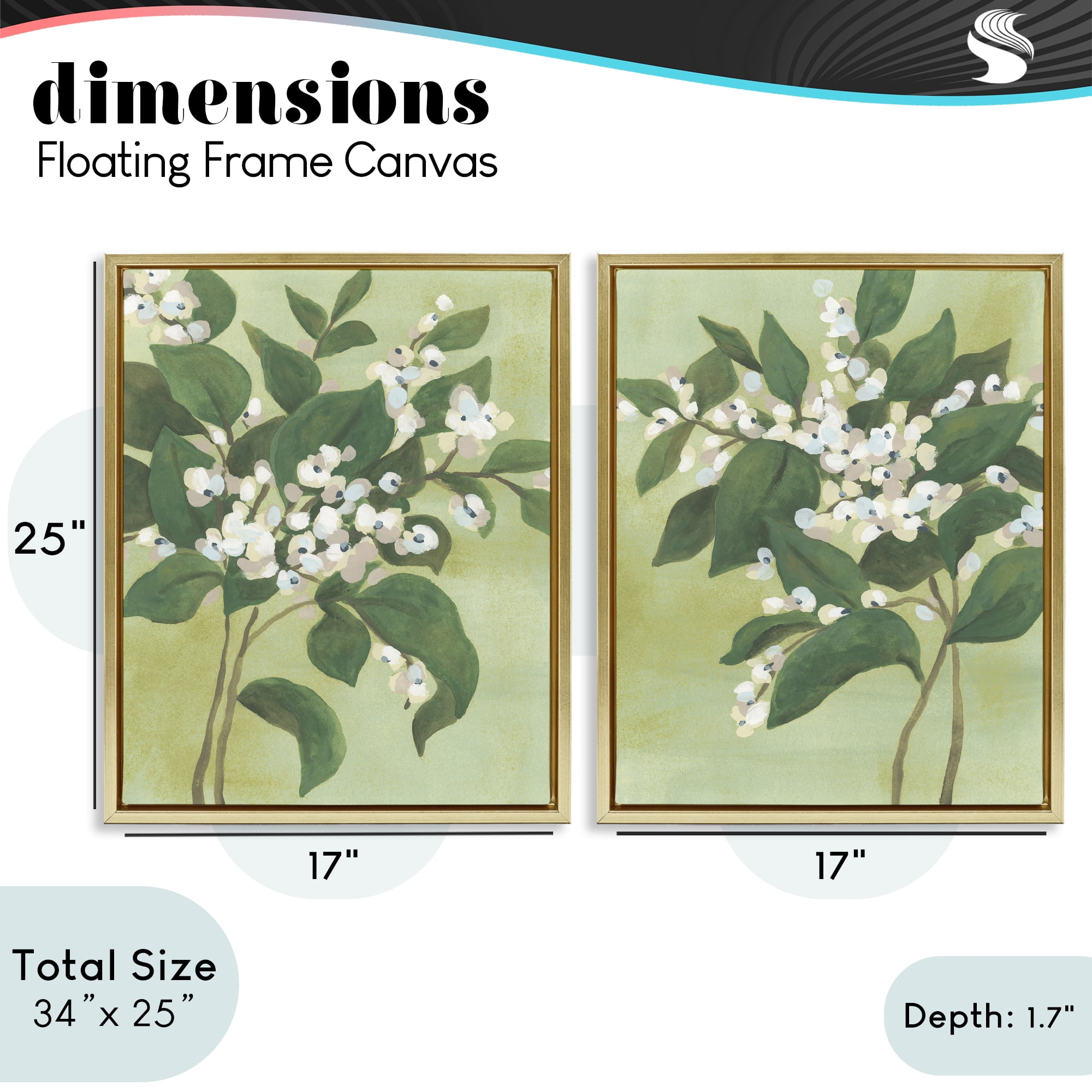 Stupell Industries Verdant Herb Blossoms 2 Piece Gold Framed Floater Canvas Set, design by June Erica Vess