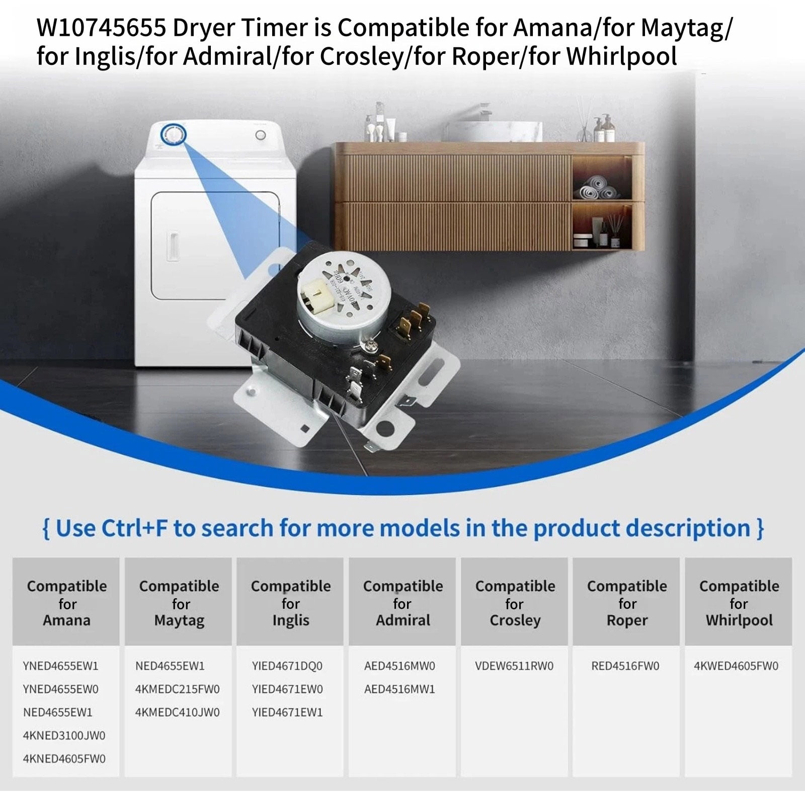 NATEFEMIN W10745655 Dryer Timer Control Part For Whirlpool Maytag Amana Admiral Inglis Roper Dryer Service