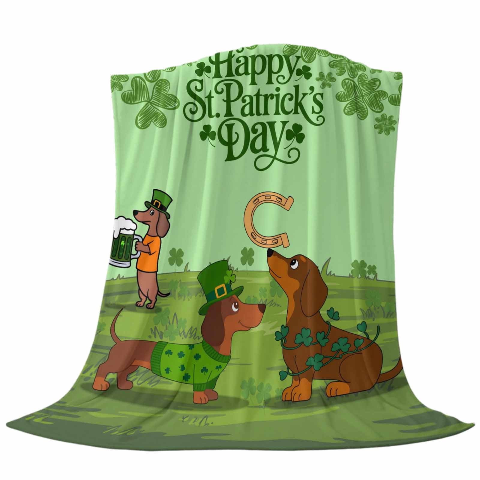 Green St. Patrick's Day Blanket Soft Cozy Warm Throw Blanket for Couch, Plush Fuzzy Flannel Fleece Blankets for Sofa, Green Lucky Clovers Dog Bed Blankets Lightweight Gifts for Women, 32"x48"
