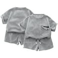 thumbnail image 4 of YTDSCS 2Pcs Toddler Baby Boys Summer Tracksuit Outfits Set 9 Months-5T Newborn Short Sleeve T-Shirt Shorts Set Kids Solid Color Sports Short Sleeved +Shorts Pant Sports Set, 4 of 7