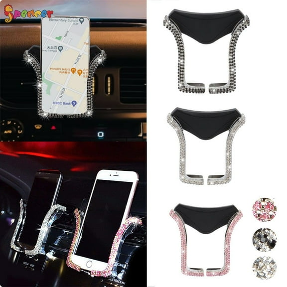 Spencer Universal Car Phone Holder with Bing Crystal Rhinestone Car Air Vent Mount Clip Cell Phone Holder for iPhone Samsung Phone Holder (White)