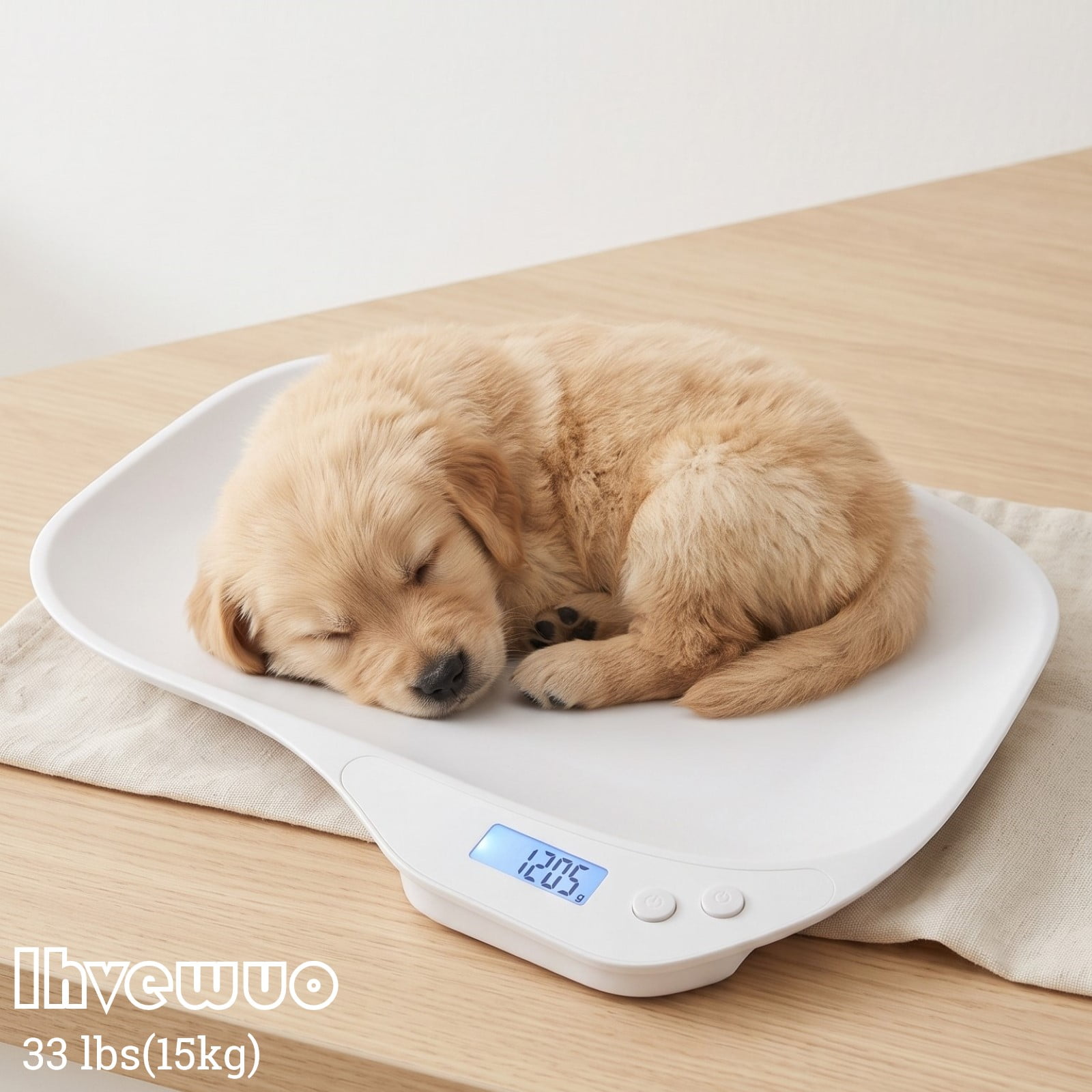 Small Animal Digital Scale, 14x10 Inch Puppy Scale, 33 lbs Capacity Kitten Weight Scale with Tare Function for Newborn Pets, White