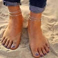 thumbnail image 3 of Tobilleras con cuentas y corazón, bonitas pulseras para el tobillo para mujer, tobilleras doradas y plateadas, cadena para el pie de playa para adolescentes, 5 unidades, tobilleras plateadas., 3 of 5