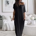 thumbnail image 2 of Women's Casual Loose Fit Round Neck Short Sleeve Solid Color Everyday Dress Comfortable Relaxed Outfit for Spring Summer Fall Womens Casual Trendy Midi Dresses, 2 of 5
