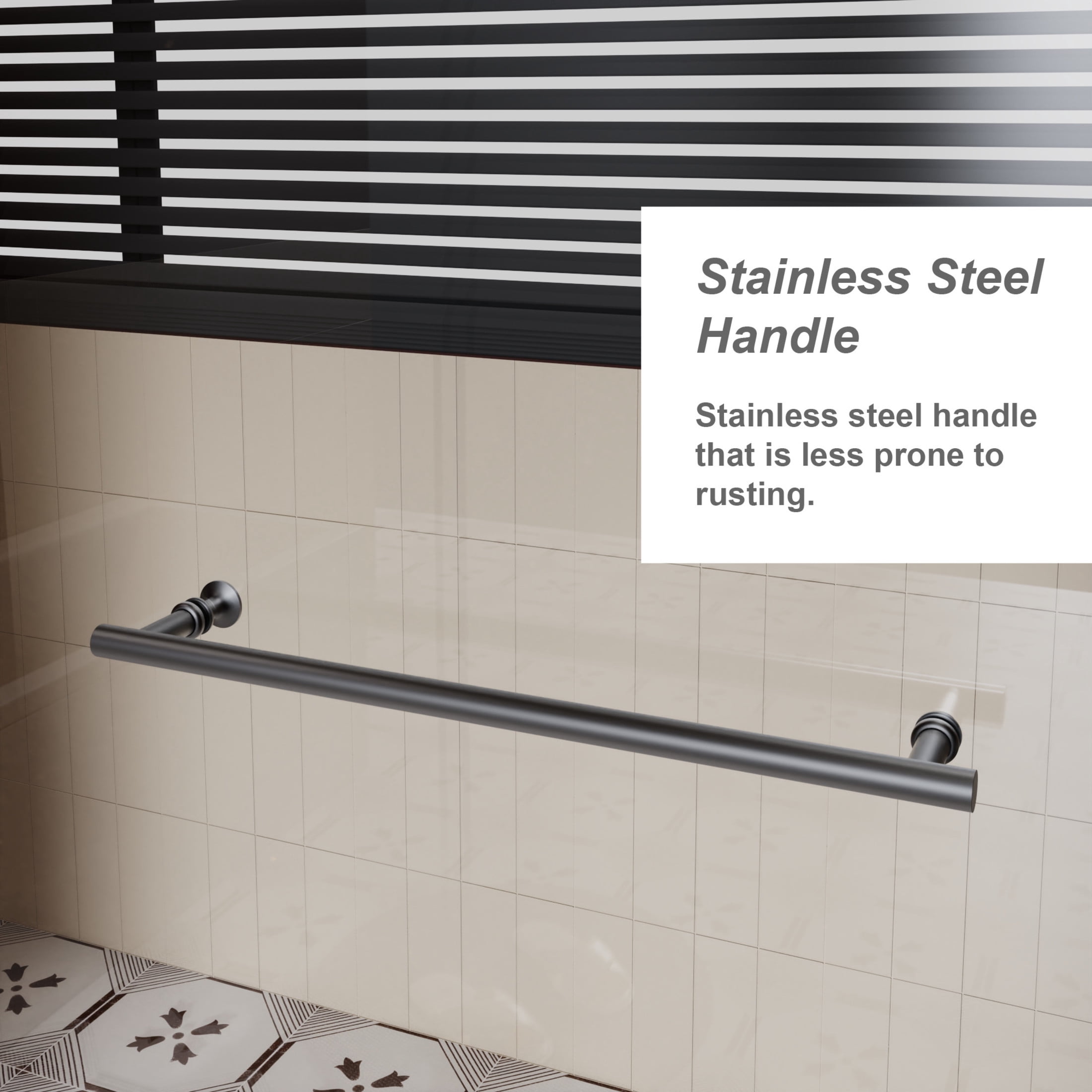 Noble House 60" x 72" Pivot Shower Door, Thick Clear Tempered Glass Swing Door with Stainless Steel Handle, Matt Black