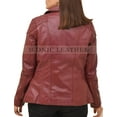 thumbnail image 2 of Women's Genuine Lambskin Maroon Leather Biker Jacket, 2 of 5