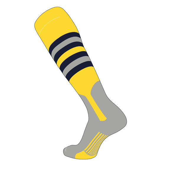 TCK Elite Baseball Knee High Stirrup Socks (I, 7in) Bright Yellow, Dk Navy, Grey, Grey (L)
