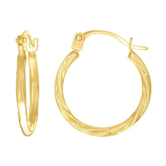 14k Yellow Gold Womens Round Twisted Hoop Earrings 16.1x14.3mm Wide Hoop Earring for Women