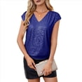 thumbnail image 3 of Tops de Corta con Lentejuelas y Cuello en V para Mujer, Camiseta Sin Mangas Elástica Brillante, Azul M, 3 of 8