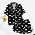 thumbnail image 5 of KKBOTIVE Satin Silk Valentine's Day Pajamas Set for Women 2 Piece Heart Embroidery Short Sleeve Button Up Sleepwear Soft Cozy Loungewear for Womens ( j-Black Size: S ), 5 of 6