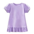 thumbnail image 6 of Kids Girl Top Purple Cotton Short Sleeve Shirt Puff Sleeve Ruffle Hem Casual Girls Tops for Kids,Size 11-12T, 6 of 8