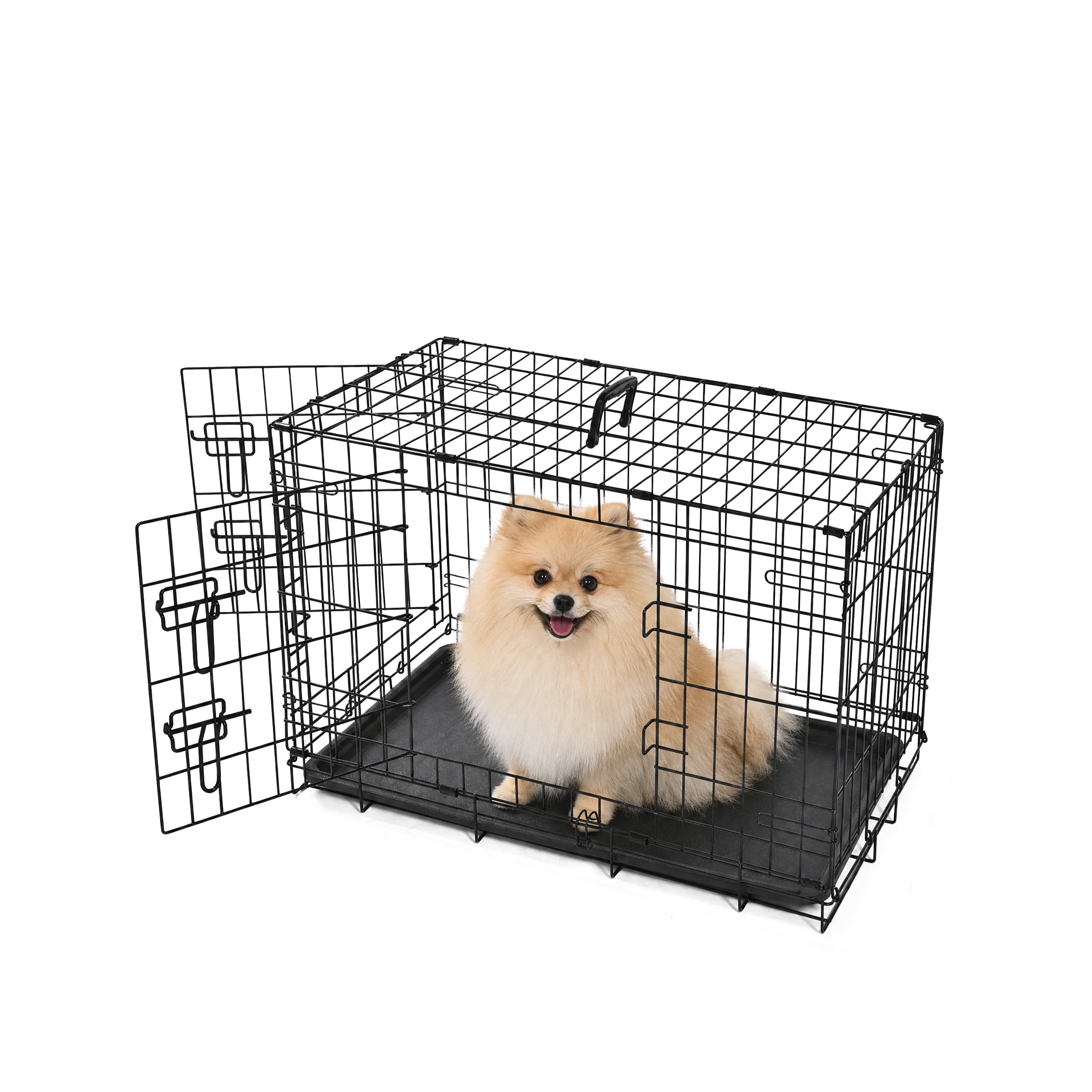 ABC Pet Folding Metal Dog Crate, Durable Double-Door Wire Pet Kennel with Leak-Proof Tray,30x18x19.5inch