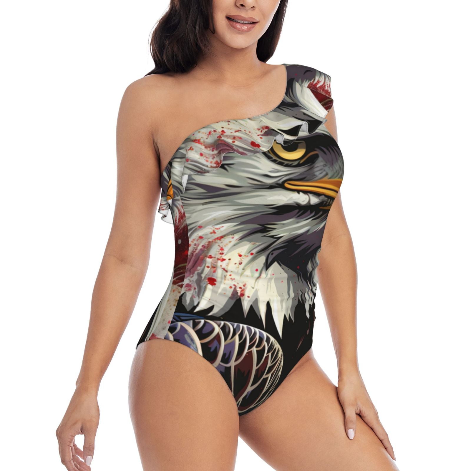 Salouo Retro American Eagle A Pattern One Shoulder Ruffled One