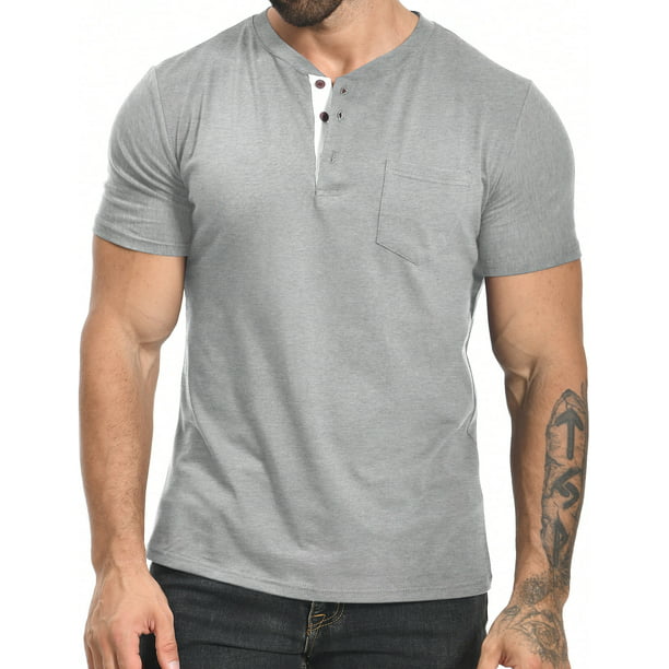HAOMEILI Men's Henley T-Shirts Summer Short Sleeve Shirts Casual Cotton ...