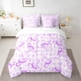 thumbnail image 2 of jejeloiu Ribbon Bow Print 7pcs Bedding Comforter Set,Purple Bowknot Loves Queen Bedding Sets For Kids Reversible, 2 of 8