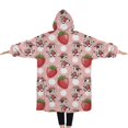 thumbnail image 2 of Oversized Wearable Blanket Hoodie,Pink Cow Strawberry Hat Pattern Sherpa Blanket Hoodie with Super Pockets,Super Warm Fuzzy Pullover for Women & Men, 2 of 6